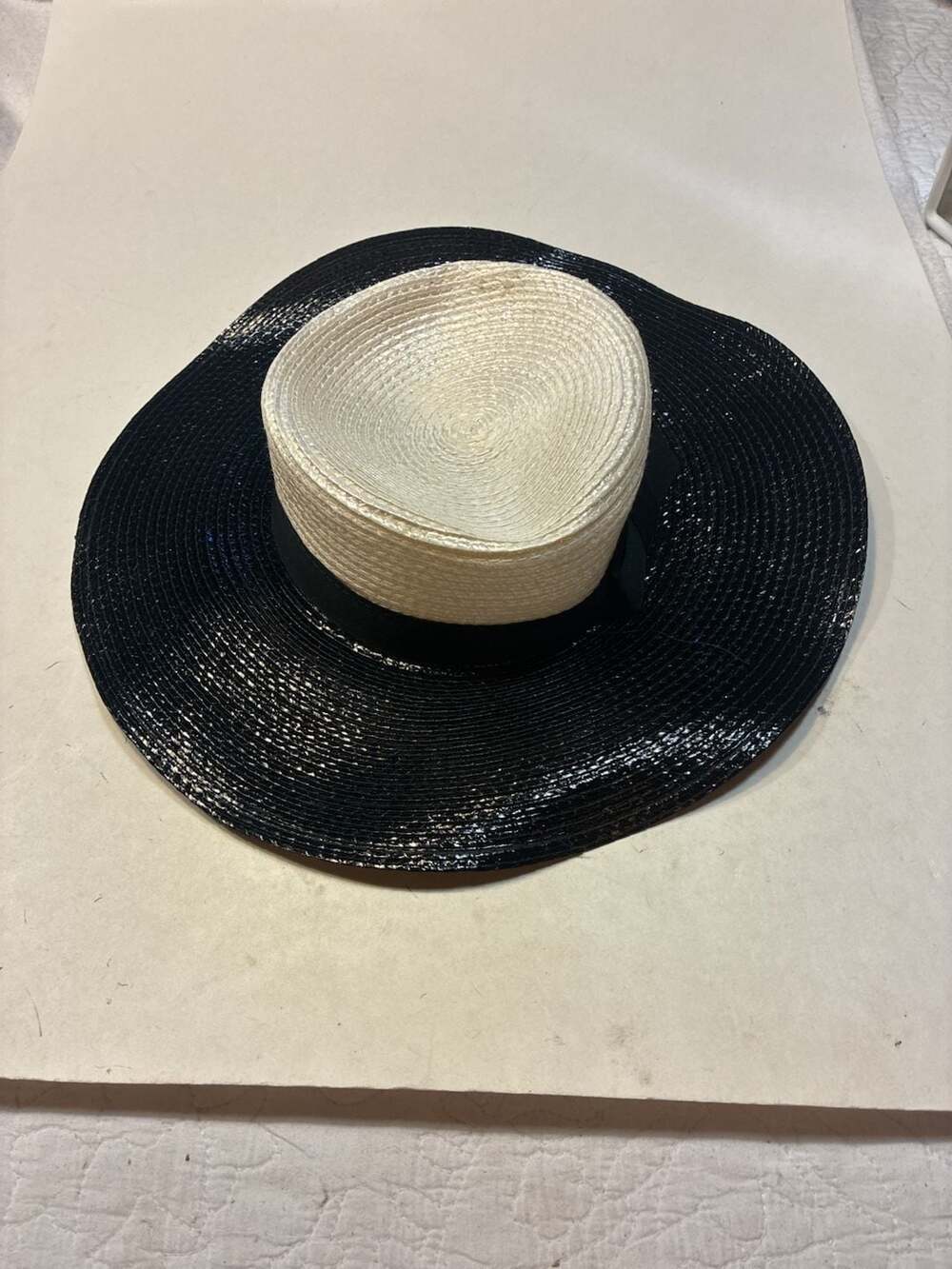 Bullock's Straw Hat Made In Italy Black And White Vintage Sun Hat